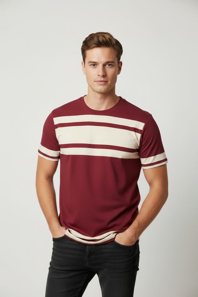 Men's Broad Striped T-Shirt (Burgundy)