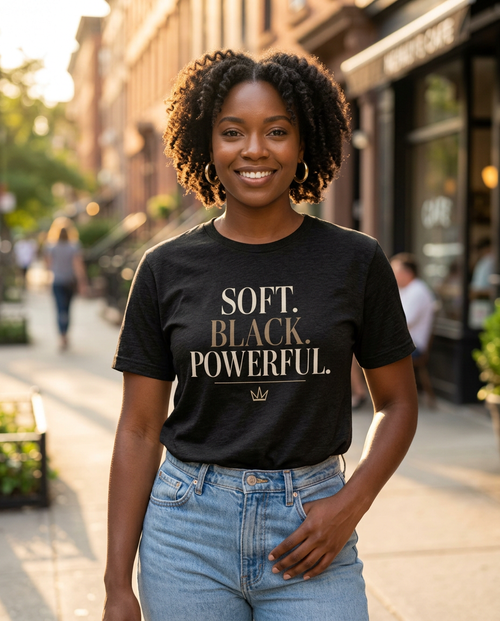Soft. Black. Powerful. Women's Graphic Tee - lifestyle photo