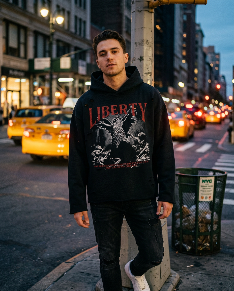 Men's Liberty Distressed Graphic Hoodie - lifestyle photo