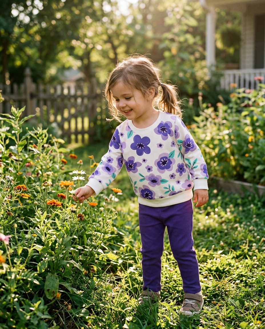 Children's Floral Print Long Sleeve Top & Pants Set - lifestyle photo
