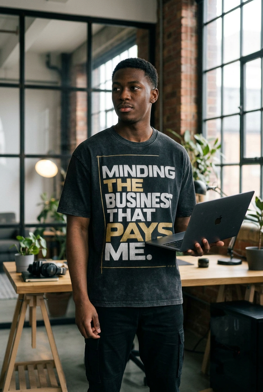 Minding Business 275GSM Men's Double-Yarn Raw-Edge Pigment-Wash T-Shirt - lifestyle photo
