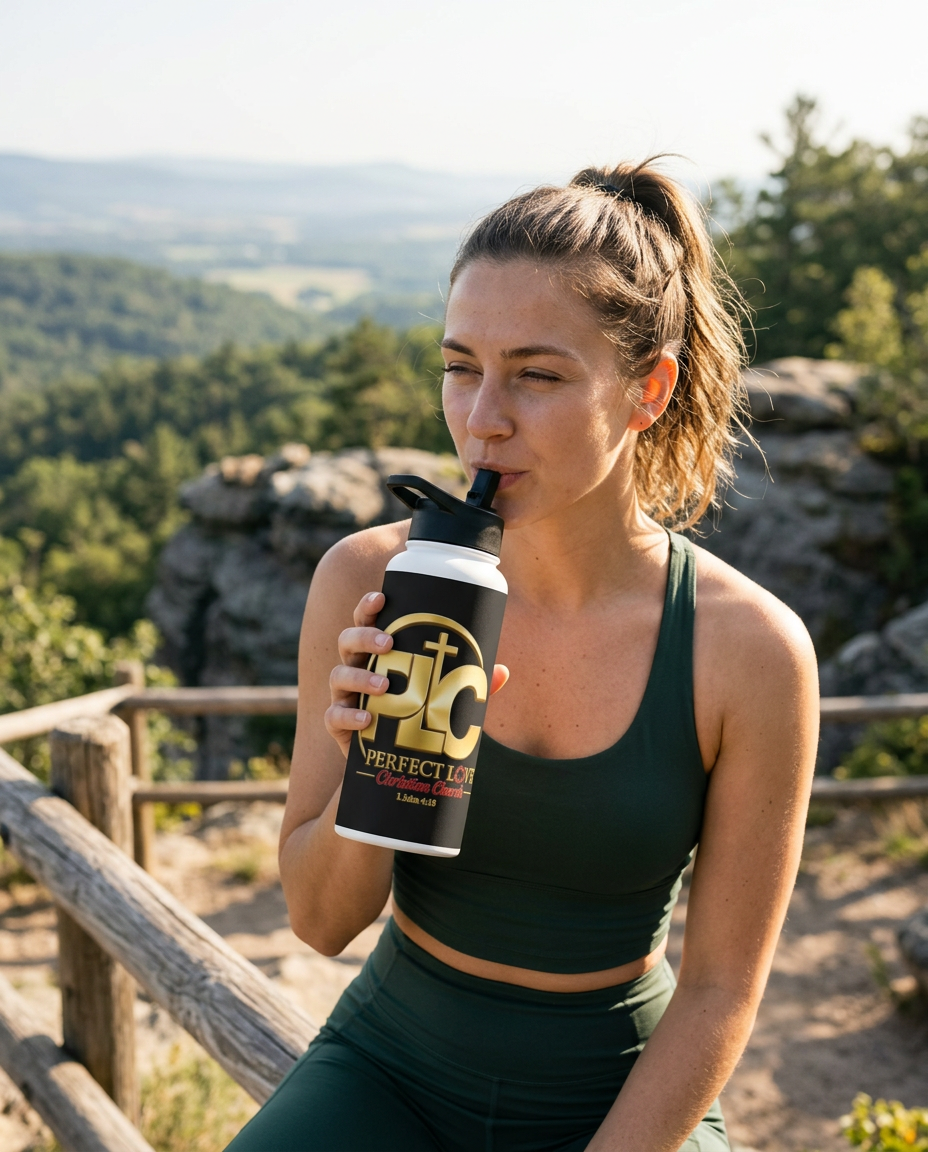 PLCC Stainless Steel Water Bottle with a Straw Lid - lifestyle photo