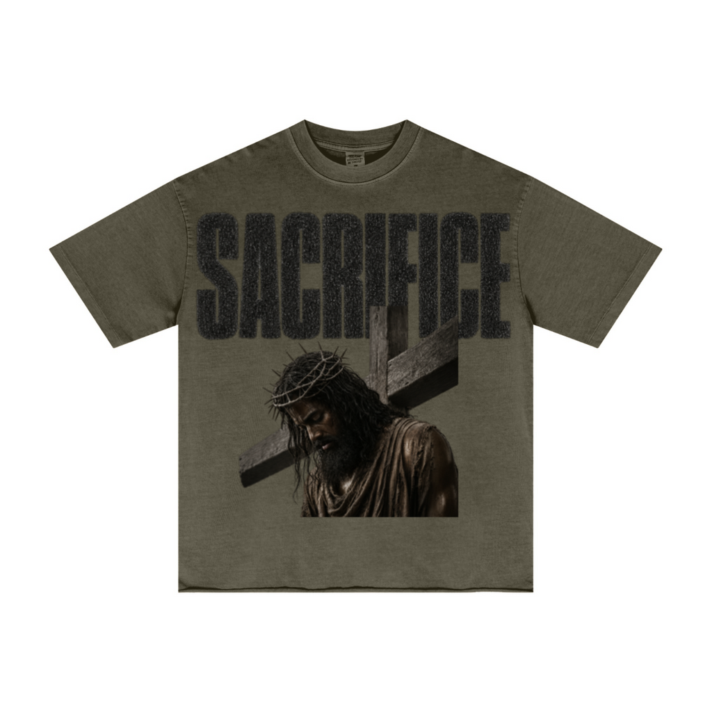 275GSM Men's Double-Yarn Raw-Edge Pigment-Wash T-Shirt Dark green