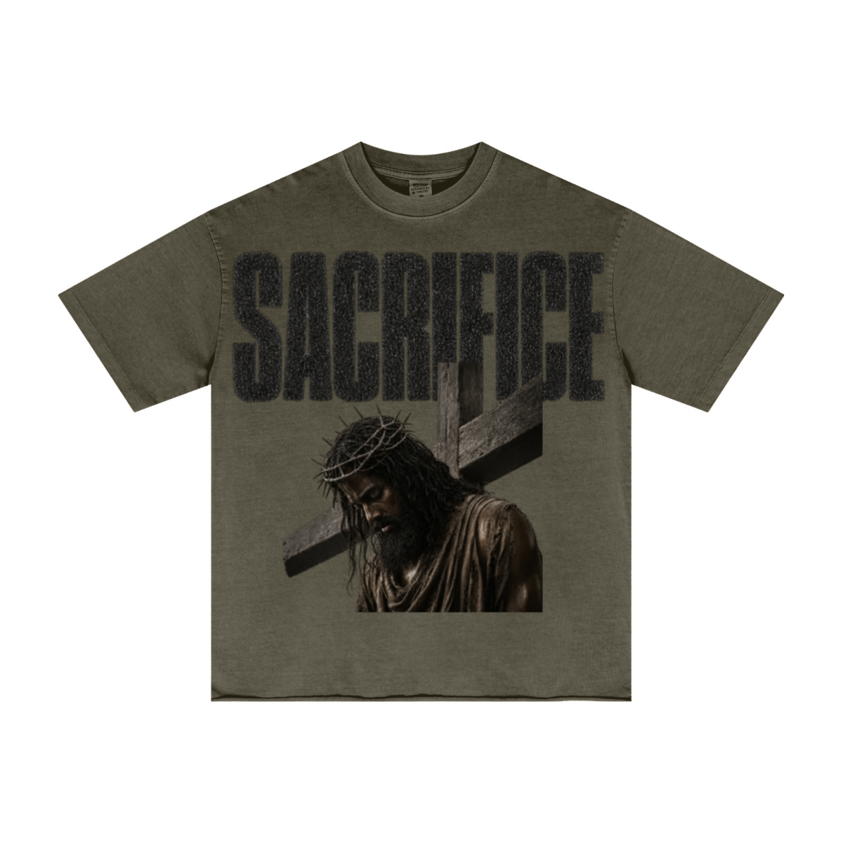 275GSM Men's Double-Yarn Raw-Edge Pigment-Wash T-Shirt Dark green