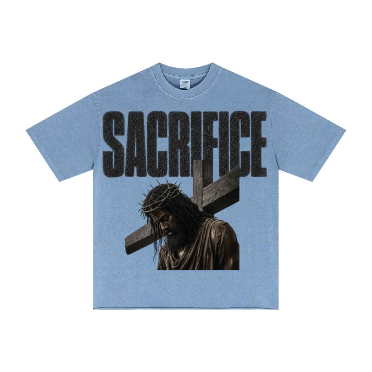 275GSM Men's Double-Yarn Raw-Edge Pigment-Wash T-Shirt Blue