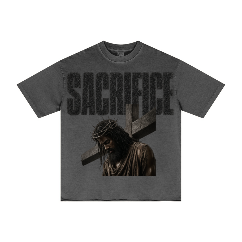 275GSM Men's Double-Yarn Raw-Edge Pigment-Wash T-Shirt Dark grey