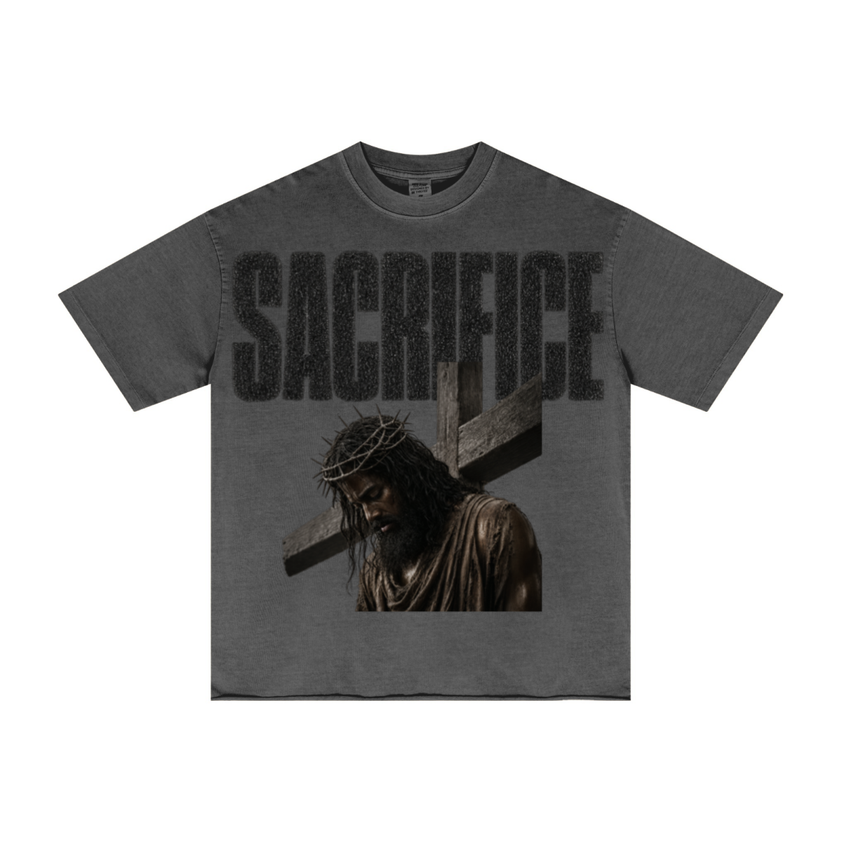 275GSM Men's Double-Yarn Raw-Edge Pigment-Wash T-Shirt Dark grey