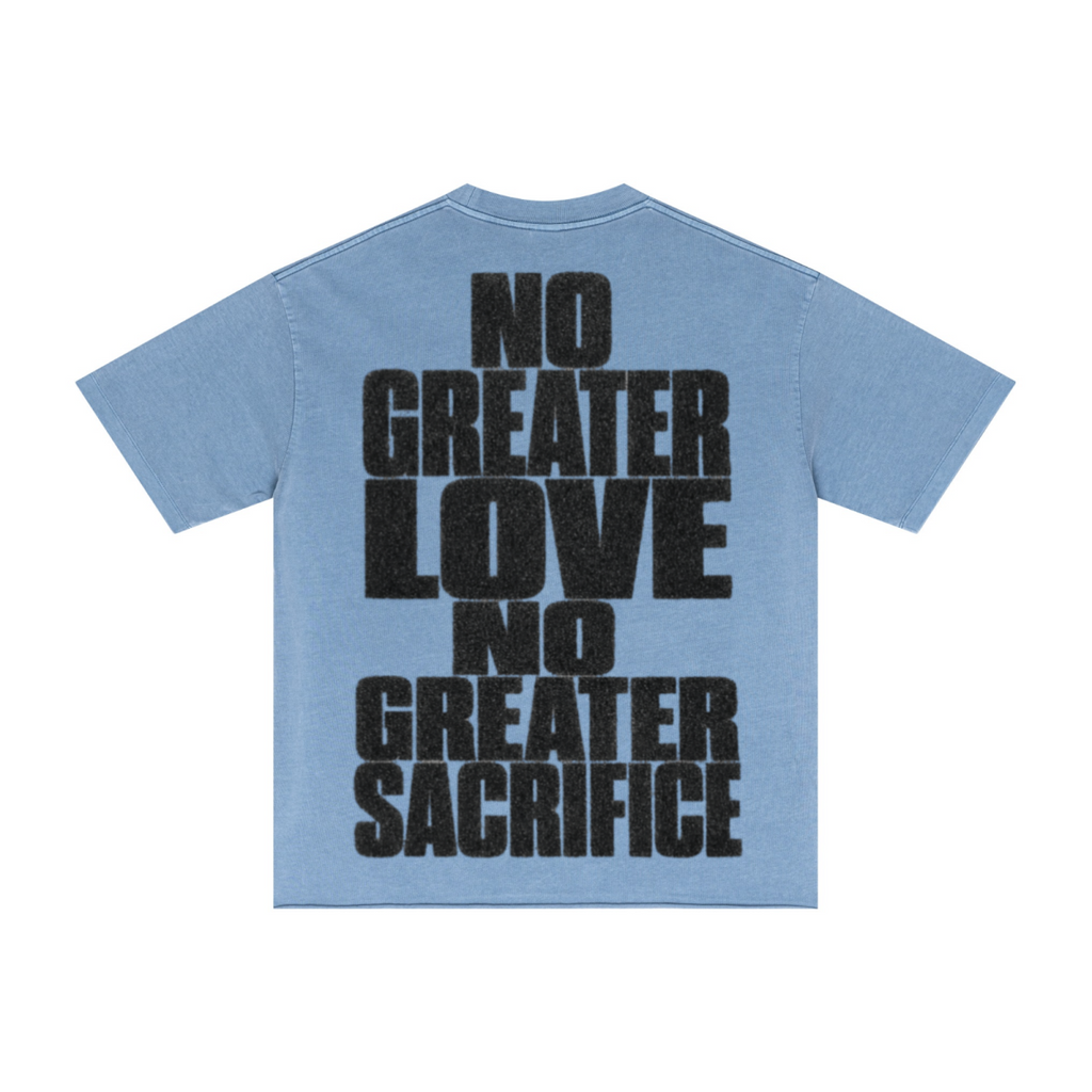 275GSM Men's Double-Yarn Raw-Edge Pigment-Wash T-Shirt Blue