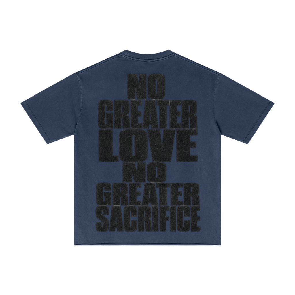 275GSM Men's Double-Yarn Raw-Edge Pigment-Wash T-Shirt Dark blue