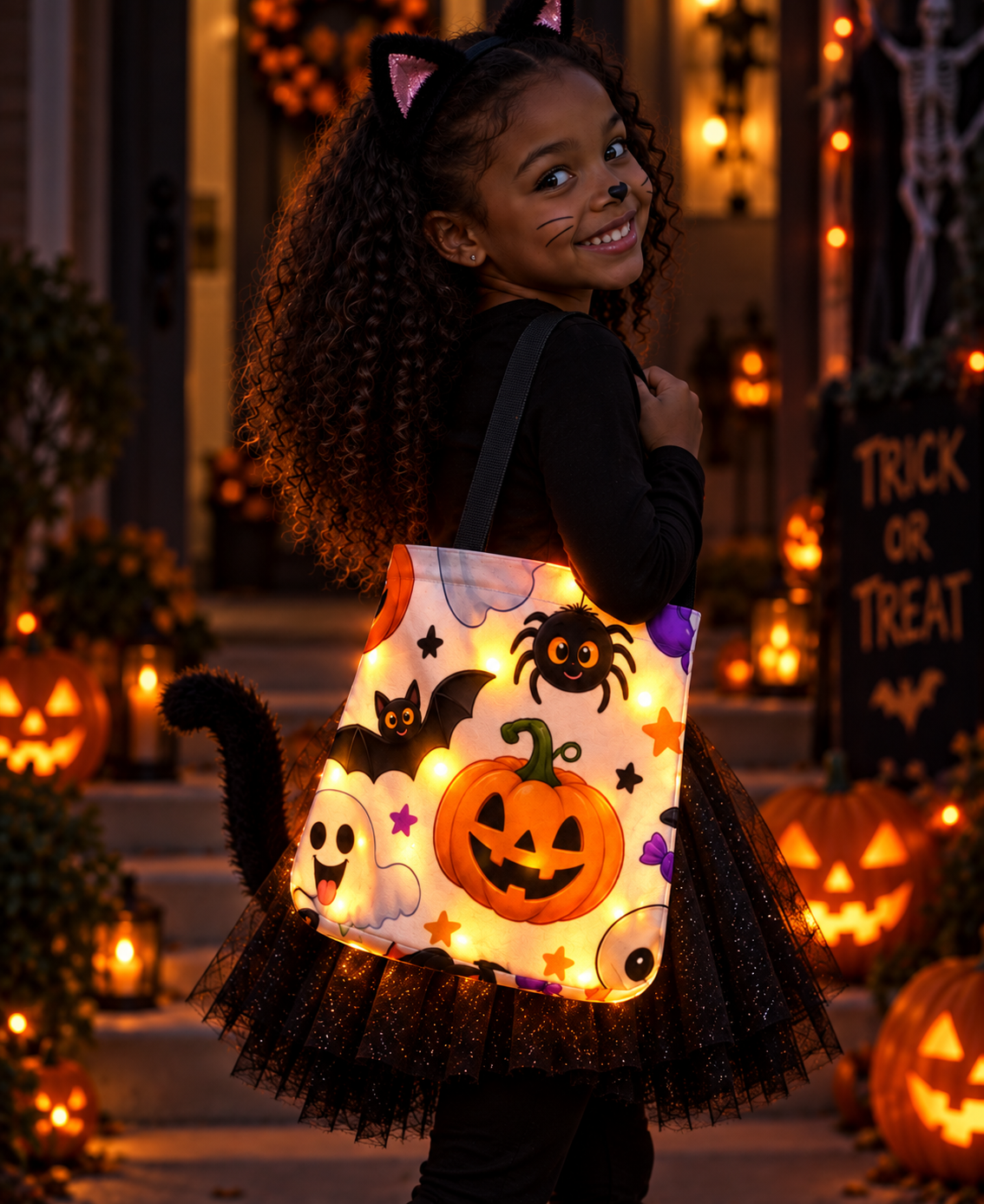 Kids Halloween Print LED-Illuminated Bucket Bag