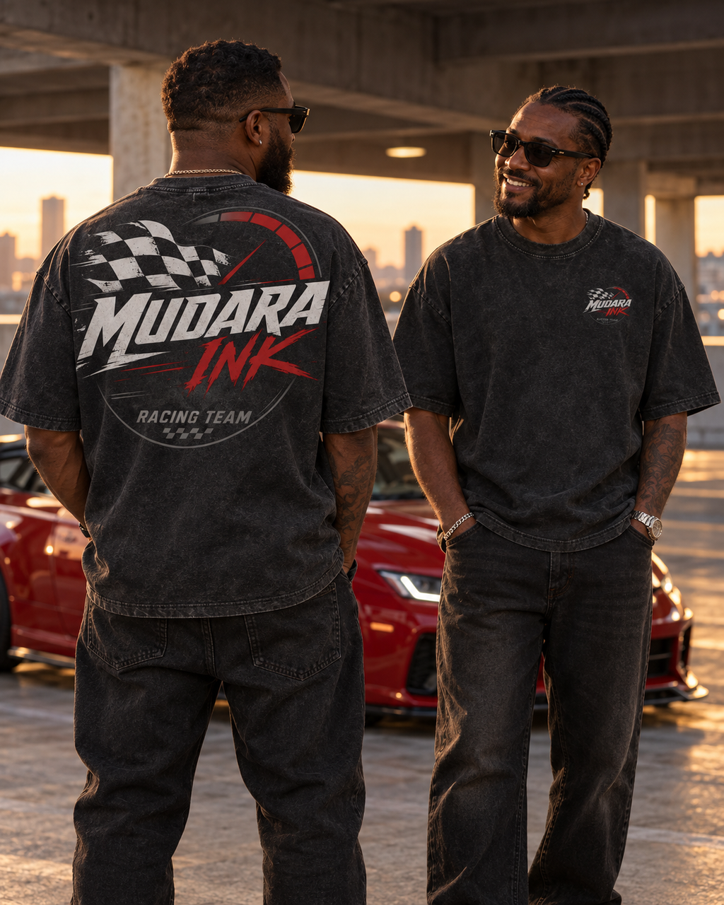 Mudara Ink Racing Team Washed Graphic Tee – front print